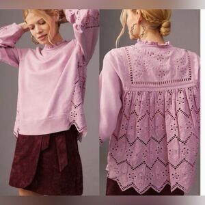 Forever that Girl by Anthropologie Lilac Eyelet Sweater - Size L NWT